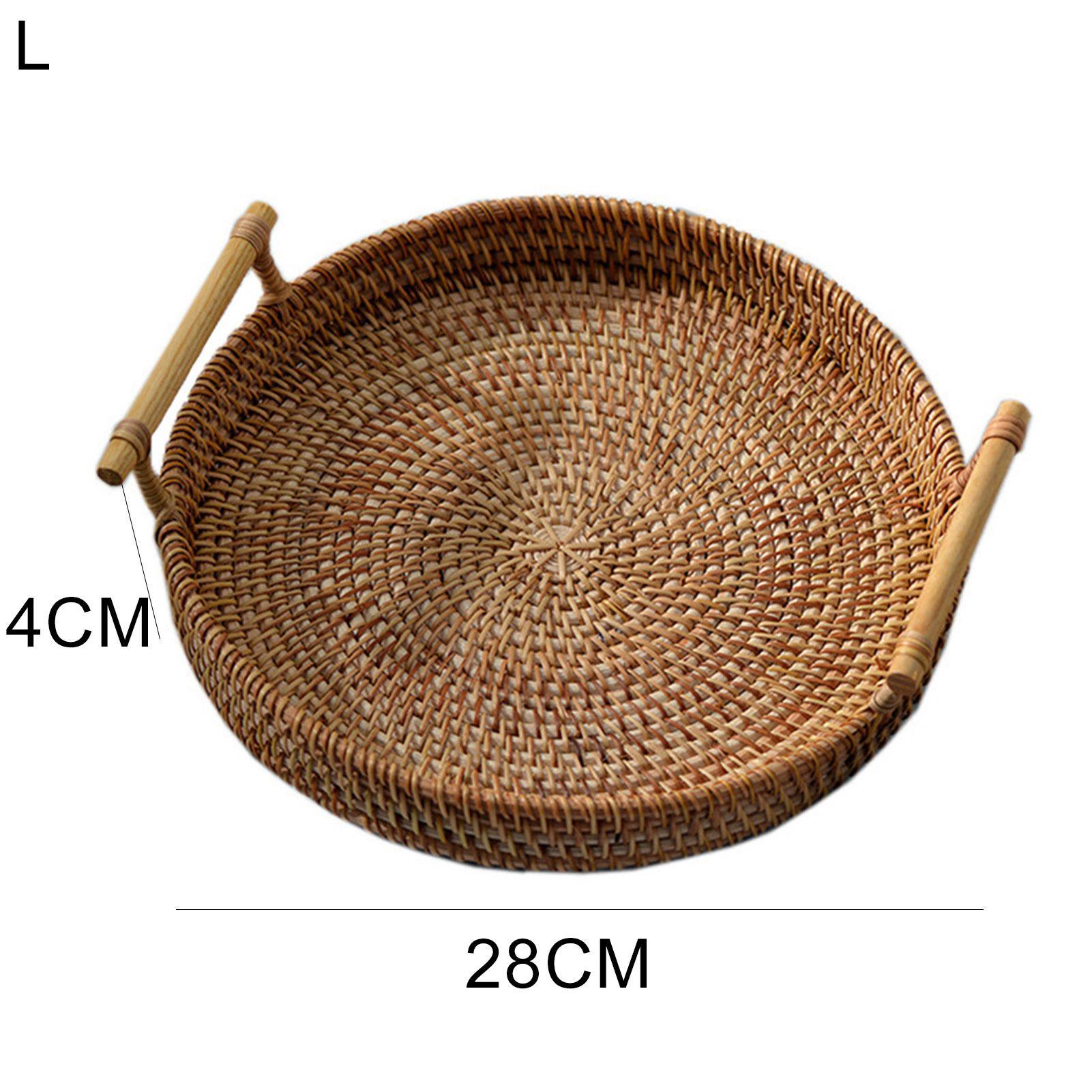 Handwoven Rattan Tray With Wooden Handles - Zen Zone Decor